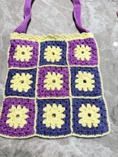 ★新作★【ハンドメイド】クロシェ編み グラニーバッグ パープル イエローのサムネイル