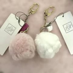 ZOY Golf Ball Fur Pom Pom Charm, Pink and White, Set of 2
