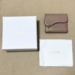 Dior ディオール 三つ折り財布 サドル レザー ピンクベージュ