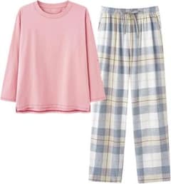 パジャマ レディース 長袖 ルームウェア 春夏秋冬 L ピンク チェックのサムネイル