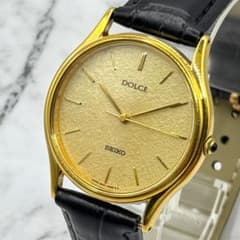 極美品 稼働品 希少 SEIKO ドルチェ クォーツ 新品電池 ゴールド文字盤