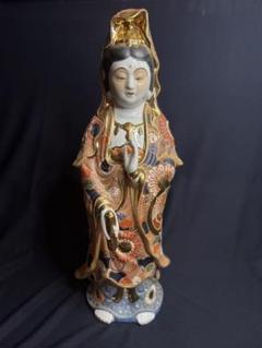 ◆美品 1920年頃（大正後期）◆伝統の五彩 九谷焼 観音菩薩立像（観音様） ◇美品 1920年頃（大正後期）◇伝統の五彩 九谷焼 観音菩薩立像