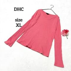 DHC リブ カットソー ストレッチ 綿 Vネック レディース ピンク XL