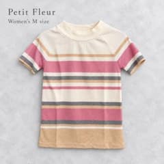 Petit Fleur ボーダー半袖カットソー Mサイズ ハイネック ピンク系