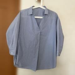 GU レディース七分スキッパーシャツ　ストライプのサムネイル