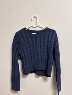 GU ケーブルニット ショート丈 ネイビー レディースのサムネイル