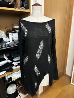 ダメージ加工 ブラック 長袖ニットのサムネイル