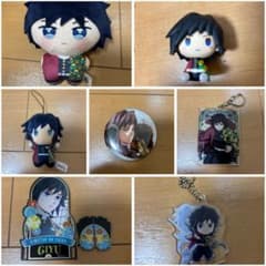Demon Slayer: Kimetsu no Yaiba Giyu Tomioka merchandise, including Infinity Castle arc can badges and other items (bundle sale).