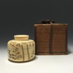 竹文 茶入 茶道具 骨董品 古美術 時代物 共箱 根付 彫刻 美術品 日本