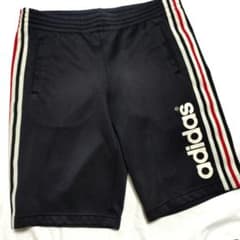 ◆希少90s デサント製アディダス スウェットブラック 黒色ハーフパンツ M-L