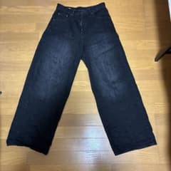 ZARA ワイドレッグ ブラックデニムパンツのサムネイル