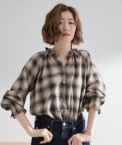 チェック柄五分袖シャツ　✴︎美品　grove Lサイズのサムネイル