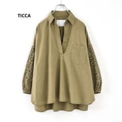 定価2.86万 beams別注 TICCA レースパフスリーブブラウス カーキ 