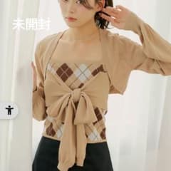 最安値！定価8690円、新品、chicoアーガイルリボンキャミカーディガンセットのサムネイル