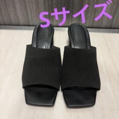 VIVIAN スクエアトゥ リブニット サンダル ブラック　Sサイズのサムネイル