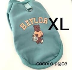 ◆グリーン XL 買い物クマさん トレーナー 裏起毛 フック付き お散歩 リード