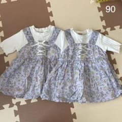 プティマイン トップス チュニック 90 2着　双子　お揃い　花柄のサムネイル