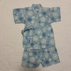 ベビー甚平 甚平 80cm 綿100% 花火柄 ブルー 水色 男の子のサムネイル