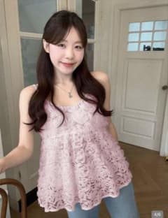 SHEIN ローズチュールペプラムブラウス、ピンクのサムネイル