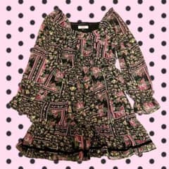 LIZ LISA 姫カジ　姫ギャル　花柄　チュニック　ミニワンピ　起毛総レース 姫ギャル姫カジLIZ LISA系レース ワンピース 希少 花柄チュニック