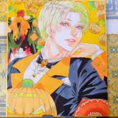 紫*ว様 オリジナル手描きアナログイラスト原画色紙 コピック「パンプキンヘッド」のサムネイル