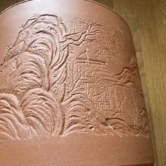 山水画彫刻の金属製火鉢 山水画彫刻 陶器製火鉢 - メルカリ