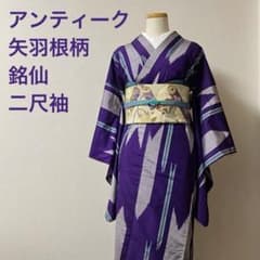 アンティーク 矢羽根絣柄 銘仙 袷 大正ロマン 二尺袖 美品 - メルカリ