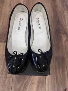 Repettoレザーバレエシューズブラックレペット ヒールカミーユエナメル