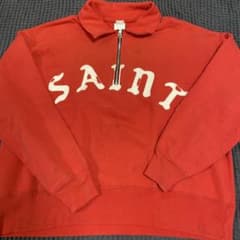 セントマイケル ハーフジップ スウェット XL レッド ダメージ加工 襟 