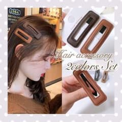 ヘアアクセサリー ヘアピン ぱっちんどめ 2色セット ブラウン キャメル 大きめのサムネイル