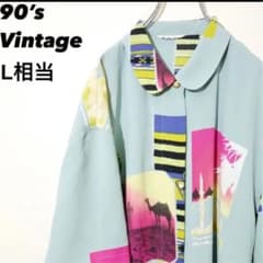 総柄シャツ ポリシャツ 90s L相当 スカーフ柄 ヨーロピアン 超希少のサムネイル
