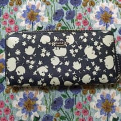 COACH 花と鳥プリント 長財布 ネイビーのサムネイル
