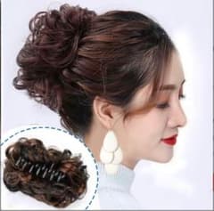 Thumbnail of お団子ウィッグ 1個 クリップ付き自然な茶色 部分つけ毛 カール ふわふわ
