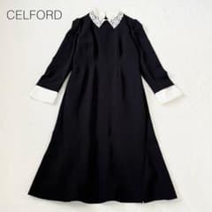 【セルフォード】エンブロイダリーワンピース 長袖 レース襟 マーメイド【M】美品 セルフォード】エンブロイダリーワンピース 長袖 レース襟 マーメイド