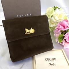 CELINE 馬車金具 二つ折り 財布 ブラウン スエードのサムネイル