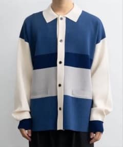 SINSS ルーズフィットニットポロシャツ（長袖） ブルー Mのサムネイル