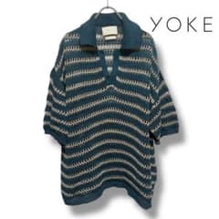 今期25SS/極美】YOKE ボーダー メッシュニット スキッパーポロ 2 緑