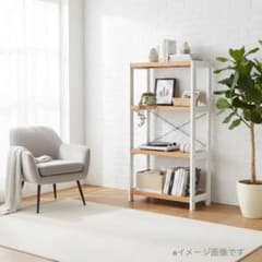 【新品】天然木 オープンラック ホワイト✕ライトブラウン　幅60cm　4段 新品】天然木 オープンラック ホワイト✕ライトブラウン 幅60cm 4段