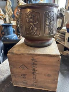 銅製火鉢、宣徳銅花鳥六面紋唐象耳飾瓶掛火鉢、花鳥六面火鉢、銅手炙り火鉢、灰付き 銅製火鉢、宣徳銅花鳥六面紋唐象耳飾瓶掛火鉢、花鳥六面火鉢、銅手炙り