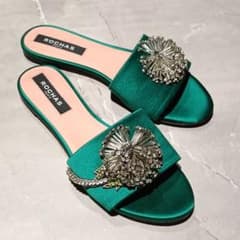 ROCHAS ビジュー サテン ミュール グリーン 38 ROCHAS ビジュー サテン ミュール グリーン 38 - メルカリ