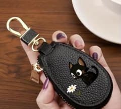 黒猫 キーケース キーホルダー レザー　ブラックのサムネイル