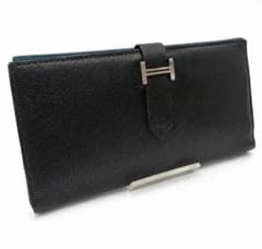 HERMES べアン シェーブル 長財布 ブラック ブルー レザー H刻印