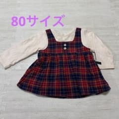 長袖カットソー 赤と青のチェック柄 80サイズのサムネイル