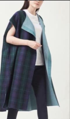 yori ウールチェックロングジレコート yori ヨリ ウールチェックロングジレコート グリーン ロングベスト 金