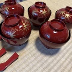 蓋付き煮物椀 5客セット 溜塗り 金彩竹文様 蓋付き煮物椀 5客セット 溜塗り 金彩竹文様 - メルカリ