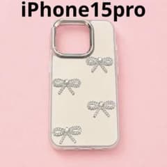 iPhone15pro ミラー ケース リボン ラインストーン クリアのサムネイル