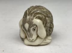 細密彫 象牙根付 光玉 山羊 在銘 作家物 提物 彫刻 美品 netsuke