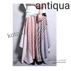 antiqua★ストライプ花柄切り替え変形ロングスカートのサムネイル