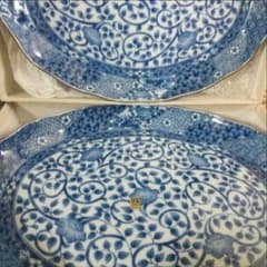 美濃焼・龍峯☆楕円皿　オードブル　2枚セット 染付　ねじり祥瑞