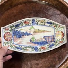 古伊万里　色絵　長皿　無傷完品　上手　赤絵　花唐草　唐草　柿右衛門　鮎皿　舟皿 古伊万里 色絵 長皿 無傷完品 上手 赤絵 花唐草 唐草 柿右衛門 鮎皿 舟